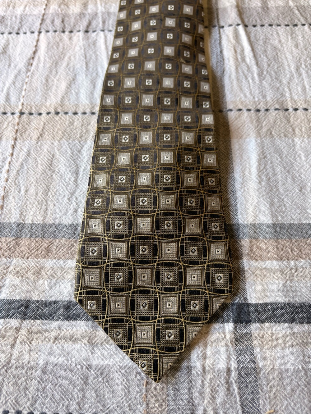 Burma Bibas Classic Men's Black Tan Gold Geometric Silk Tie X-Long